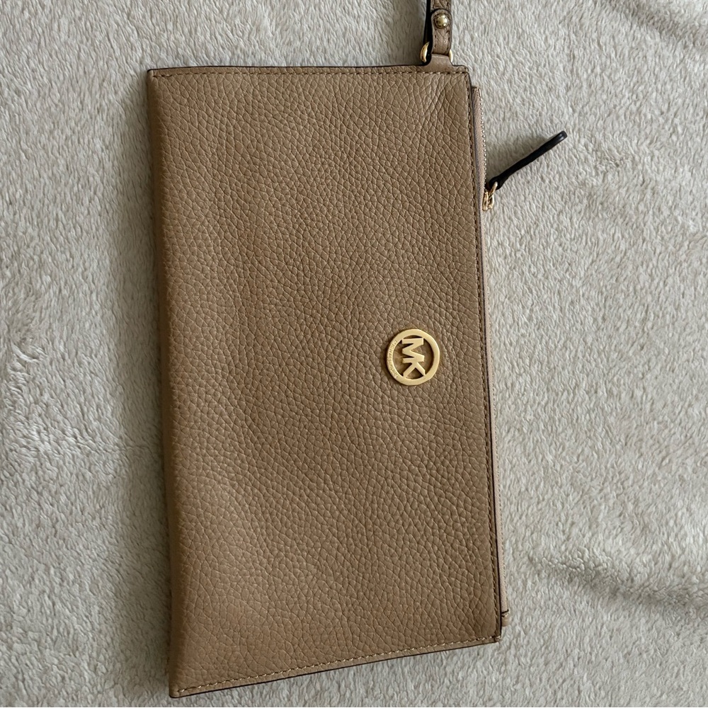 Michael Kors Brown Wristlet with Gold Logo